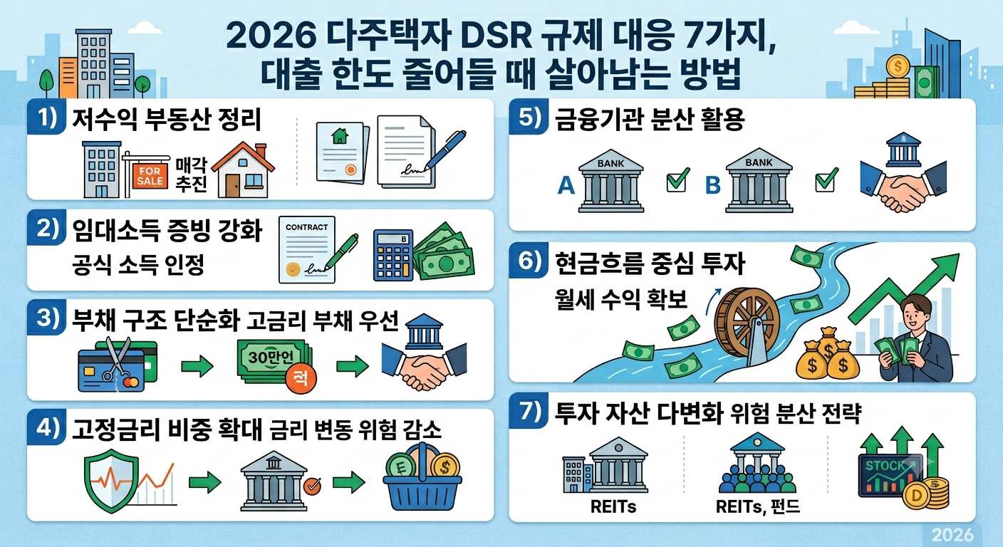 2026 다주택자 DSR 규제 대응 7가지, 대출 한도 줄어들 때 살아남는 방법