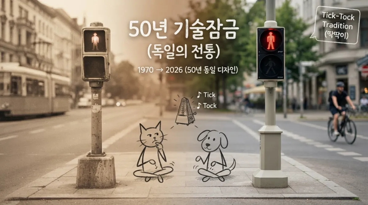1970년대 도입된 독일 횡단보도 딱딱이 신호음의 역사와 현재 비교 일러스트