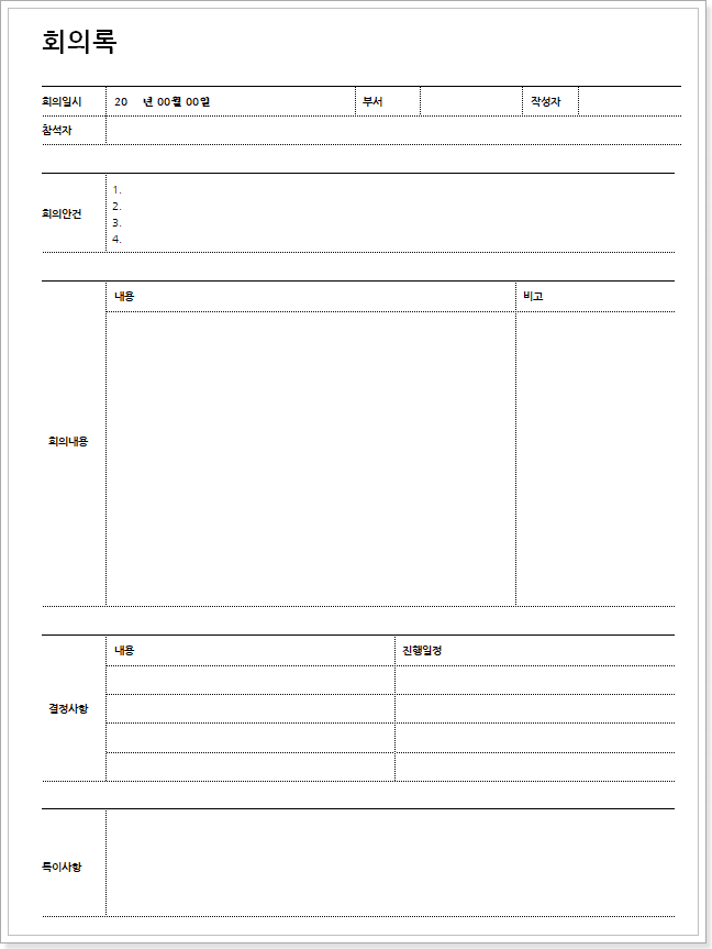 네이버-회의록-양식(출처:네이버)