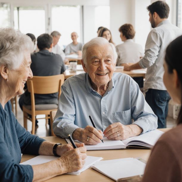 은퇴한 시니어가 젊은 사람들에게 조언하는 모숩
