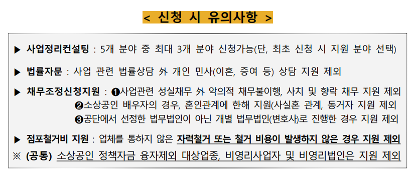 소상공인 폐업지원 신청 시 유의사항