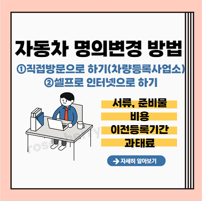 자동차명의변경하는방법-차량등록사업소에-직접-방문해서하는방법-셀프로-인터넷으로-하는방법으로-서류,준비물,비용,이전등록기간,과태료안내