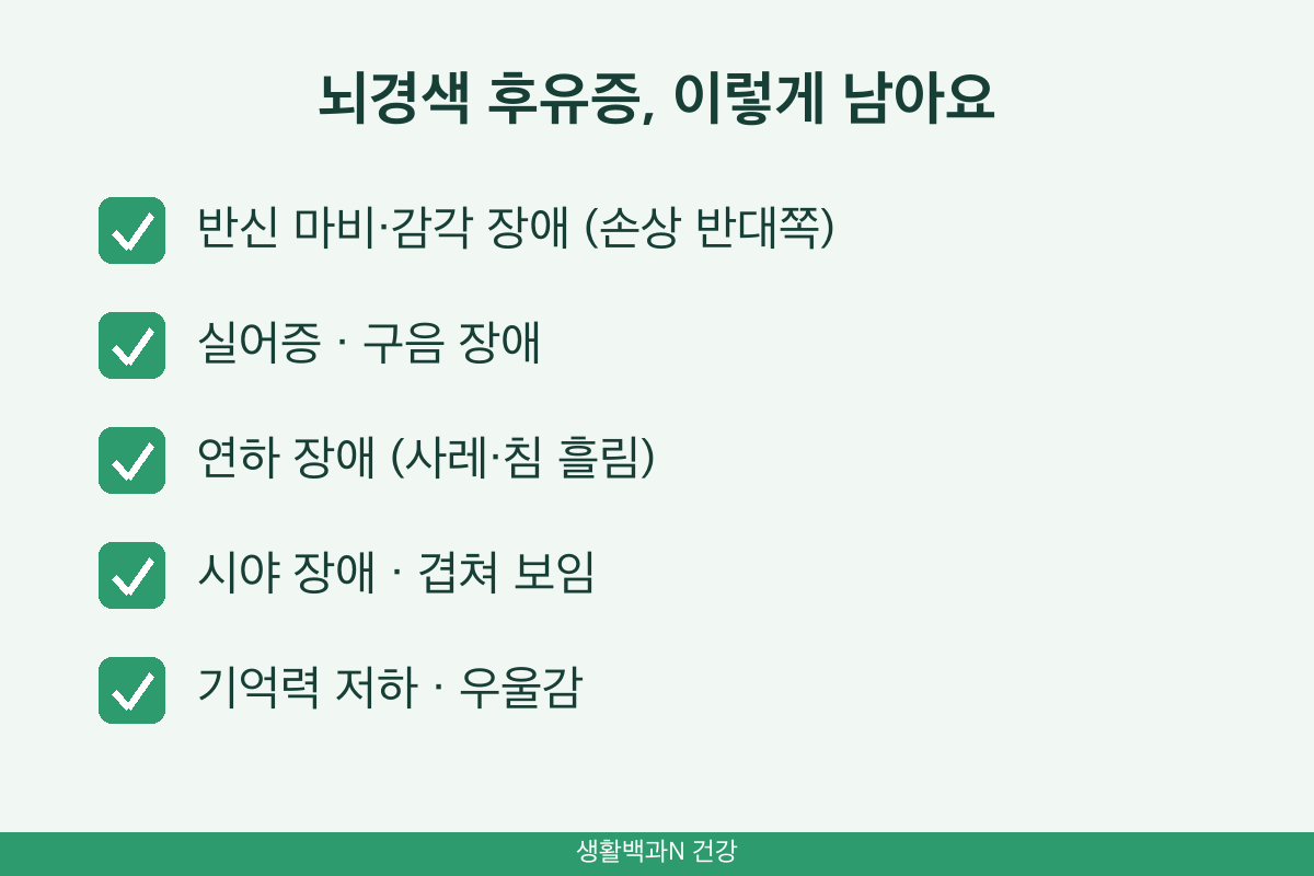 뇌경색 후유증 종류 반신마비 실어증 구음장애 연하장애 시야장애 우울감