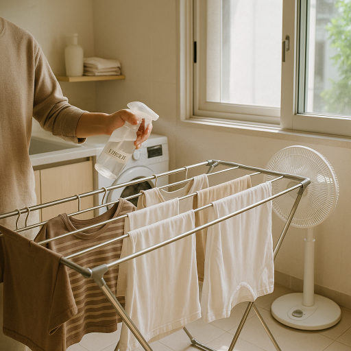 빨래가 하루 넘게 안 말라서 식초로 해결하고 있다