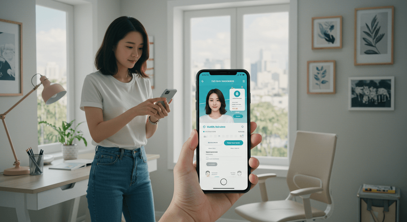 여성이 모바일 앱으로 환급금을 조회&middot;신청하는 장면 1