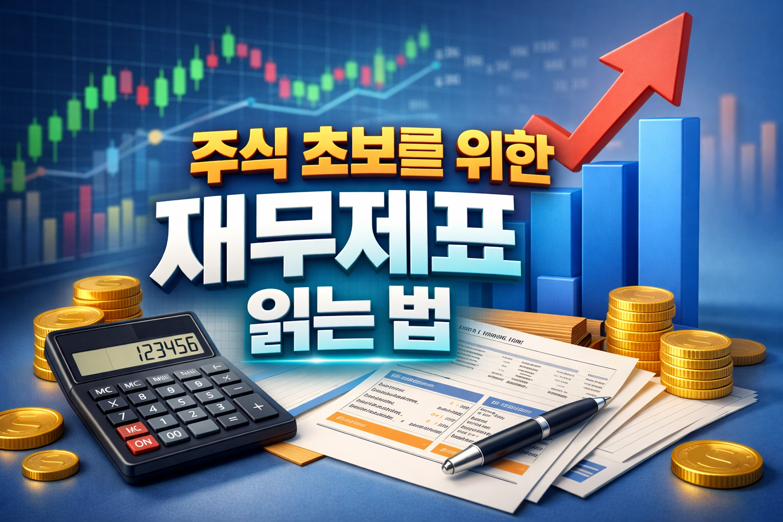 주식 초보를 위한 재무제표 읽는 법 3D 썸네일, ROE와 PER 등 주식 기초 재무지표 설명 이미지