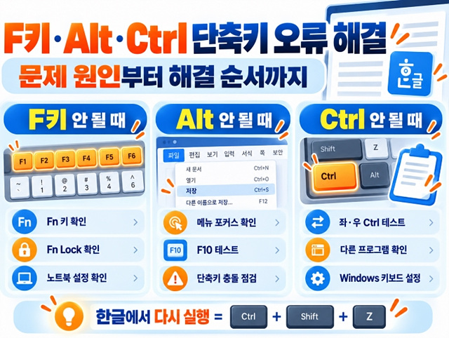 한글 단축키가 안 될 때 해결방법｜F키&middot;Alt&middot;Ctrl 단축키 오류 총정리