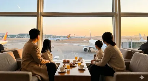 다낭 3박 5일 가족 여행 시작 여유로운 공항 라운지 휴식