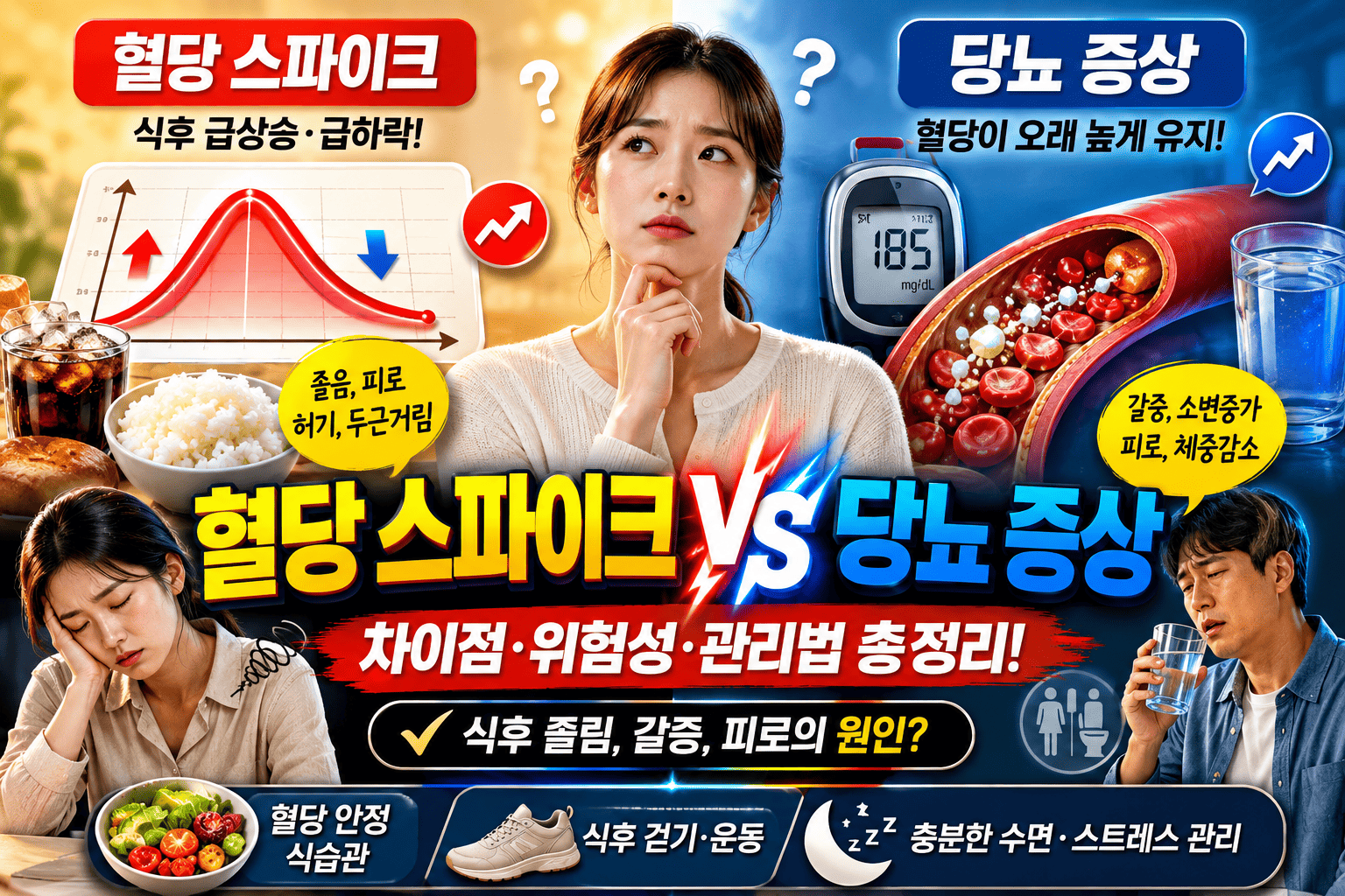 혈당 스파이크 vs 당뇨 증상 (차이점, 위험성, 관리법)