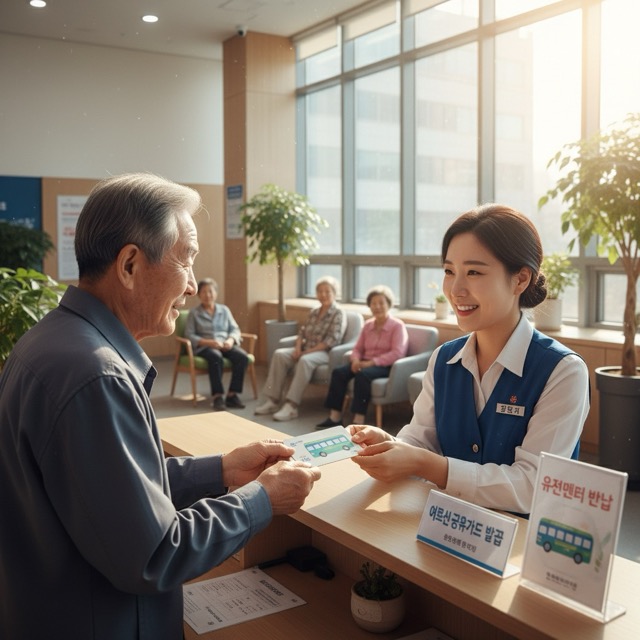 주민센터에서 운전면허 반납을 하는 어르신의 모습