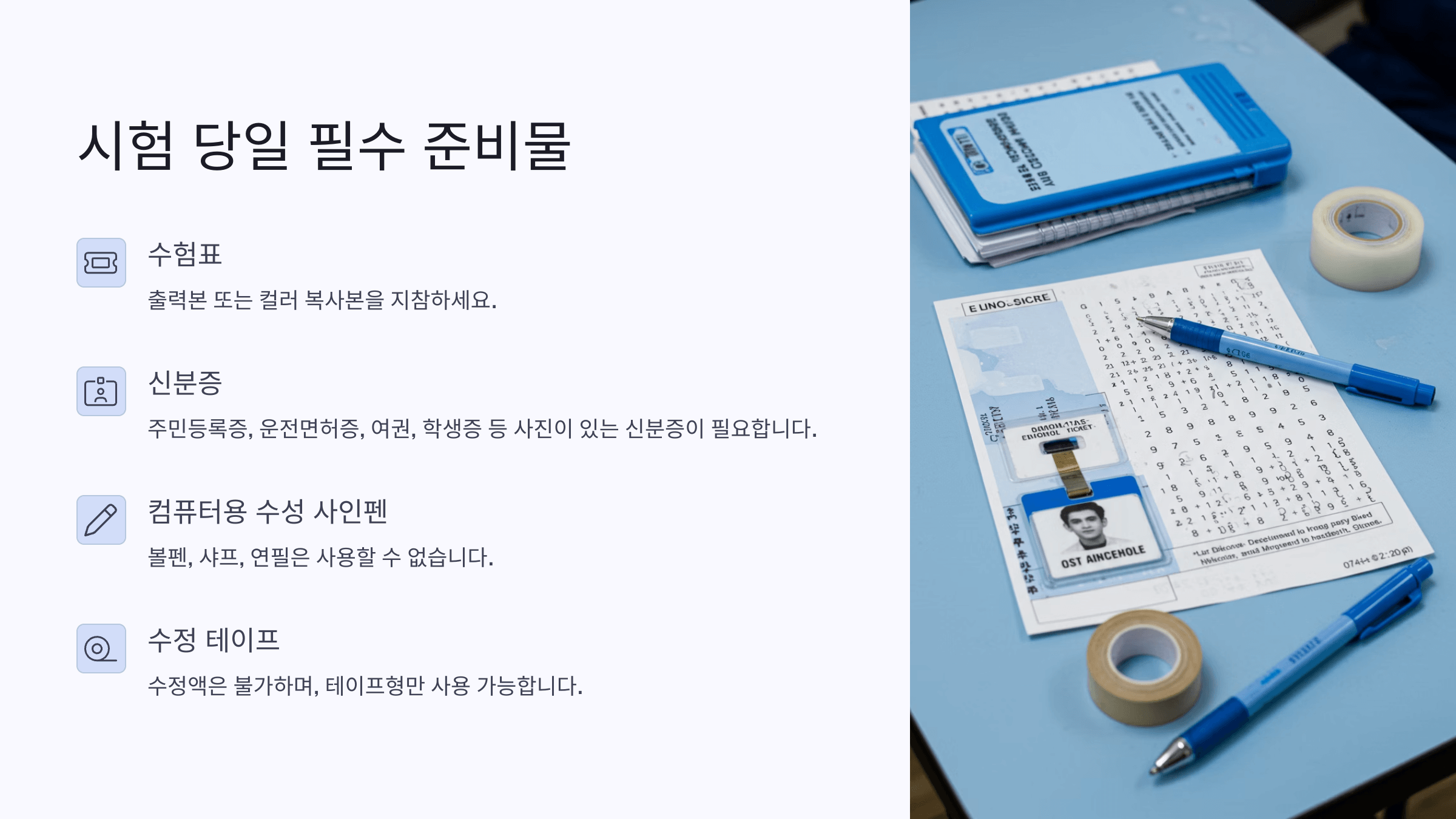 한국사능력검정시험 준비물