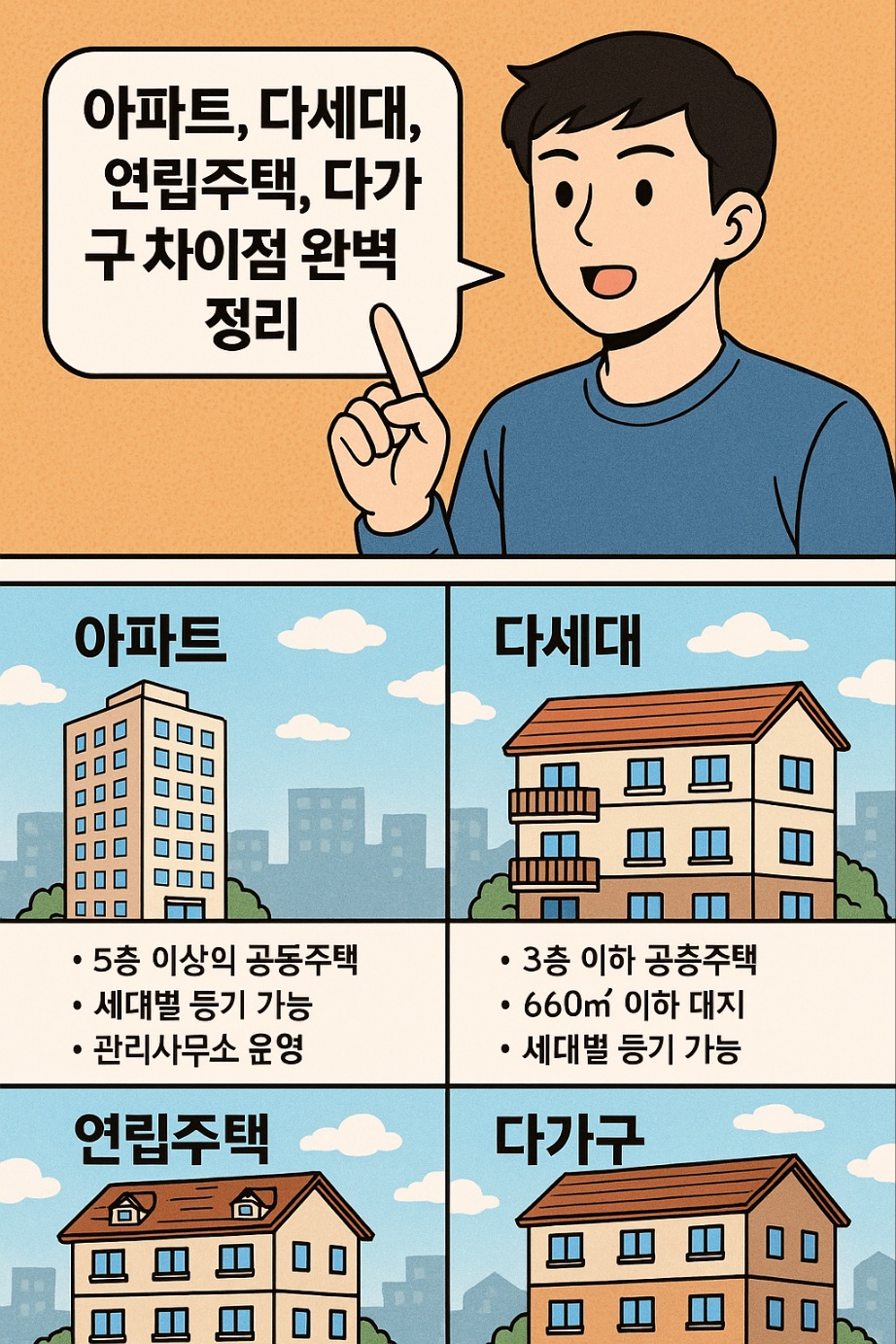 아파트, 다세대, 연립주택, 다가구 주택의 차이점에 대해 알아보기