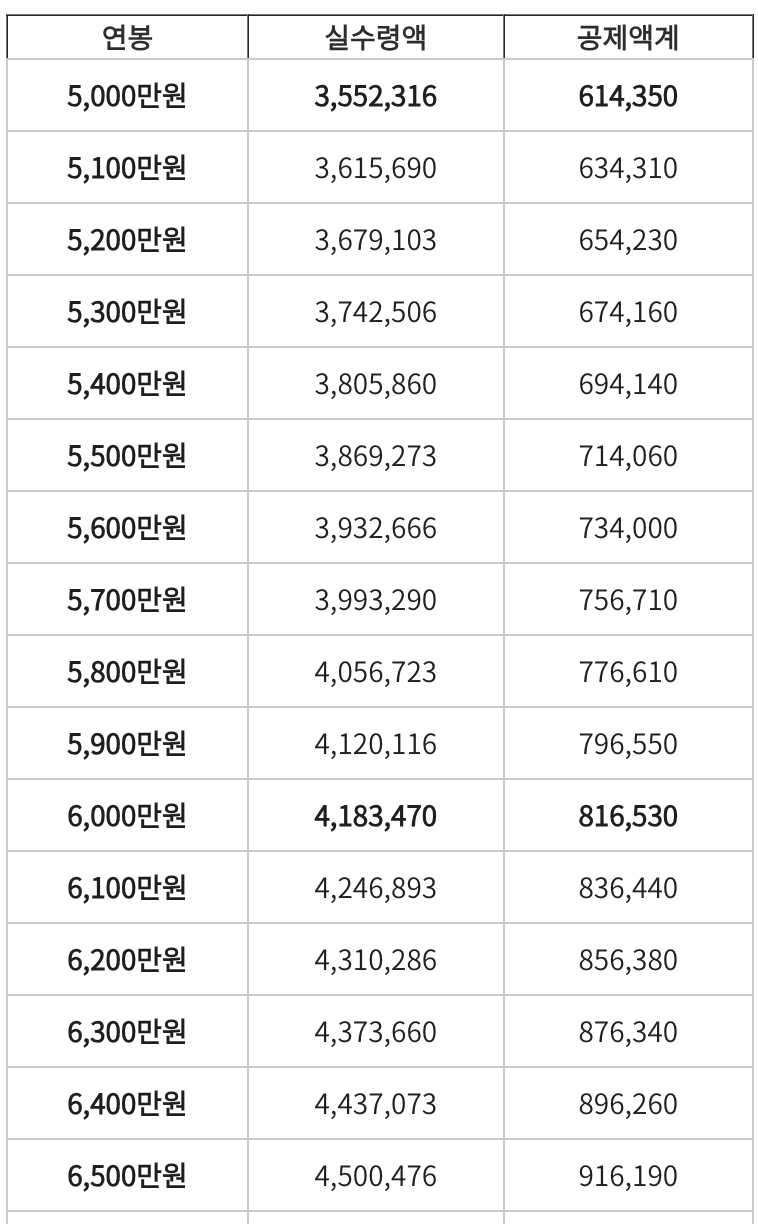 연봉 실수령액 5000만원 ~ 8900만원 1