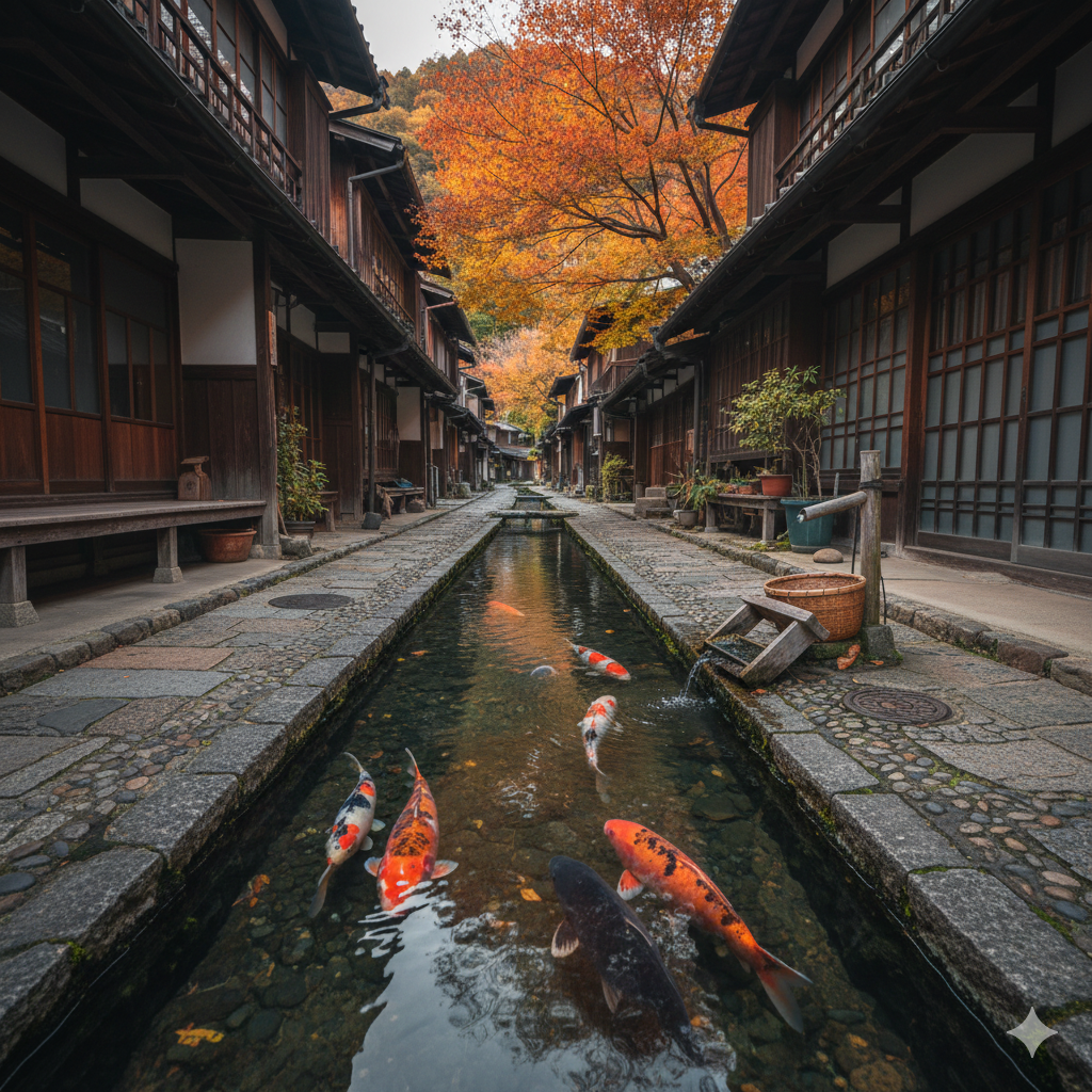 구조하치만의 좁은 수로 산책로