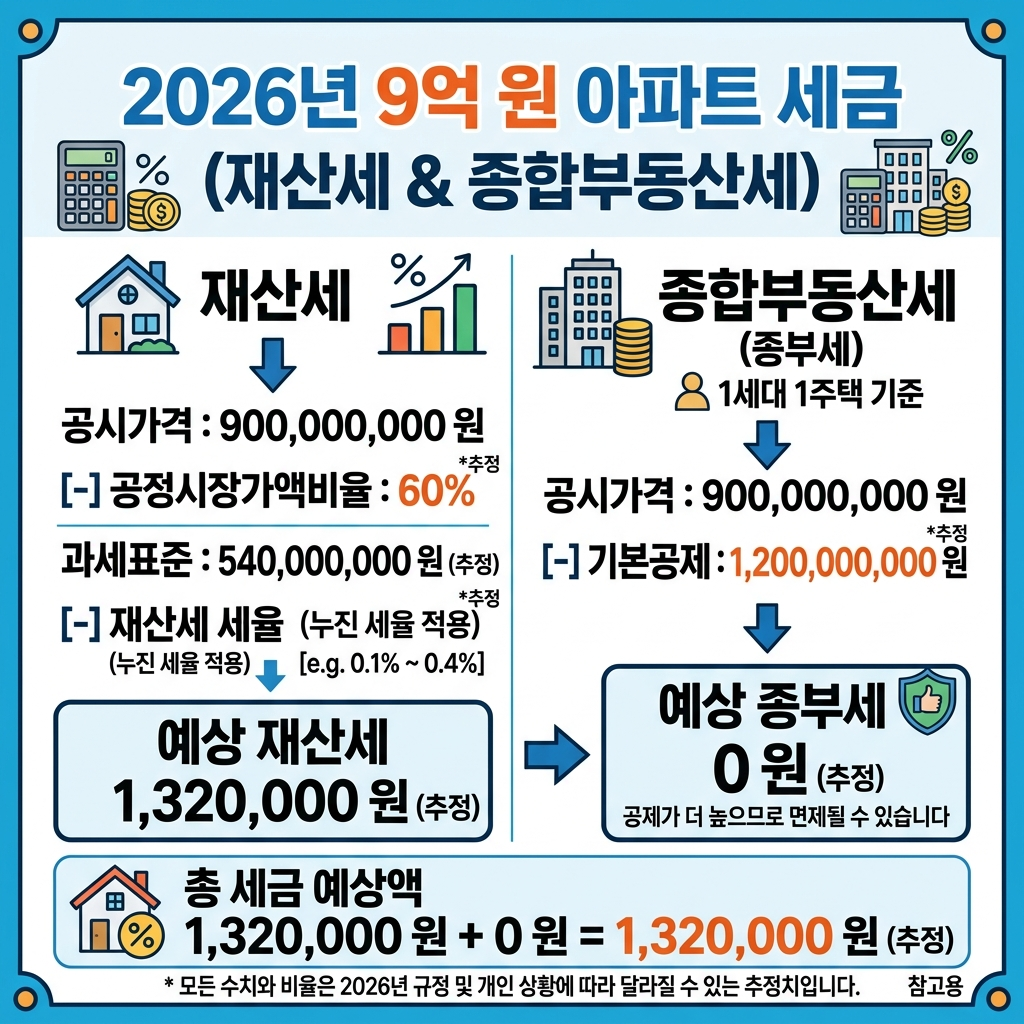 공시가격 9억 아파트 재산세 종부세 계산 2026년 실제 세액은?