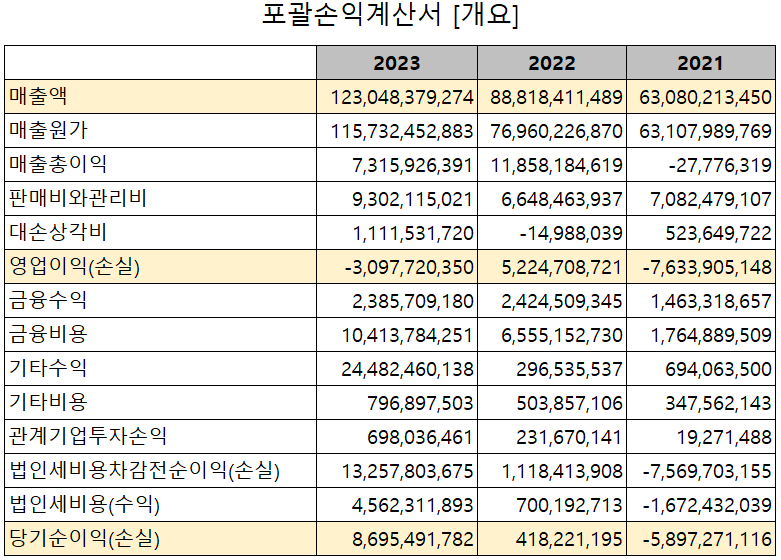 나인테크 - 손익계산서