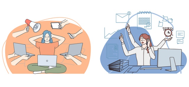 일하고 있는 여성 모습