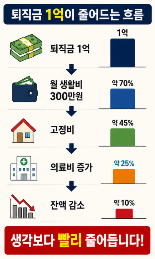 퇴직금1억현실, 월 생활비와 고정비 감소 구조