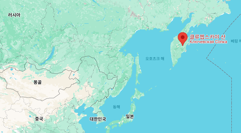 클루체프스카야산의 지리적 위치를 보여주는 지도