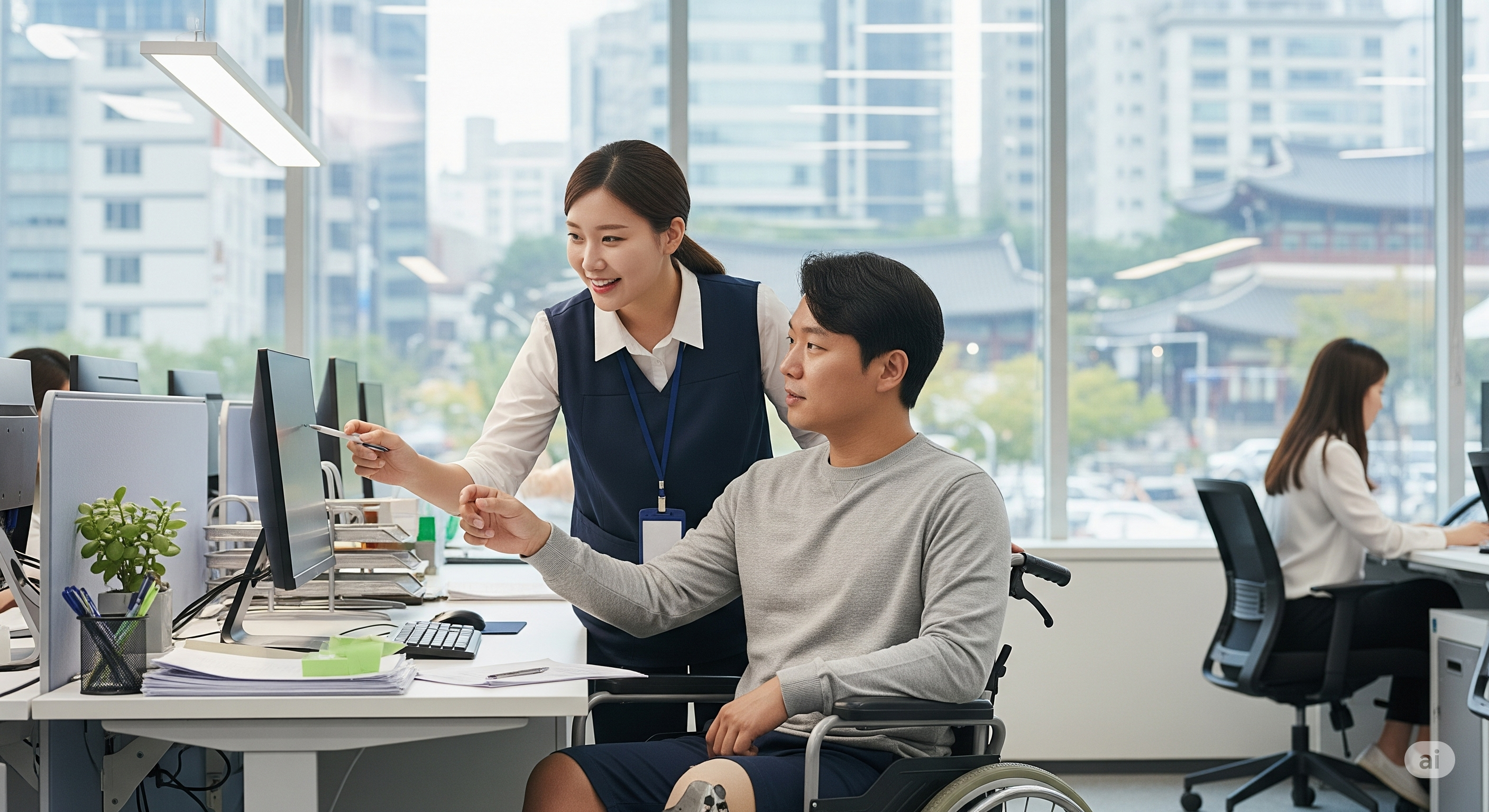 회사에-근로지원인과-장애인