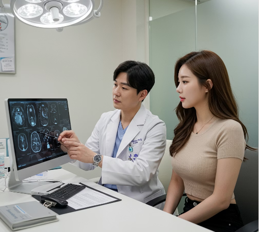 맹장염에 대해 의사와 대화하는 여성 2