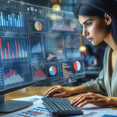 "스마트폰을 이용해 데이터 분석 결과를 확인하는 전문가"