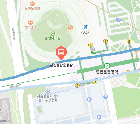 잠실종합운동장에서 인천공항 리무진 공항버스(6006번) 지도 위치