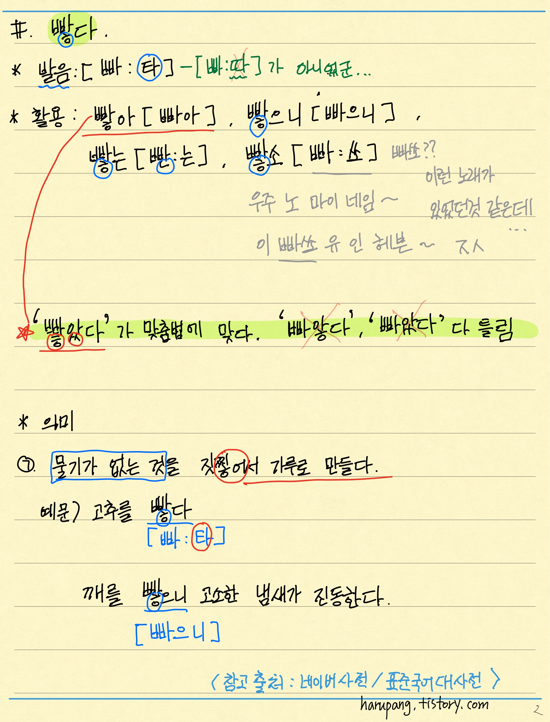 '빻다'의 의미와 문법, 어원