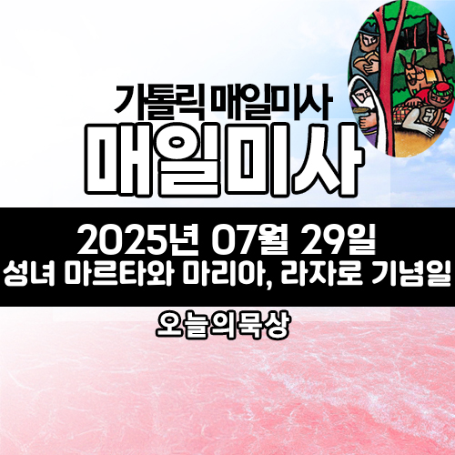 2025년 7월 29일 매일미사 성녀 마르타와 성녀 마리아와 성 라자로 기념일 오늘의 묵상