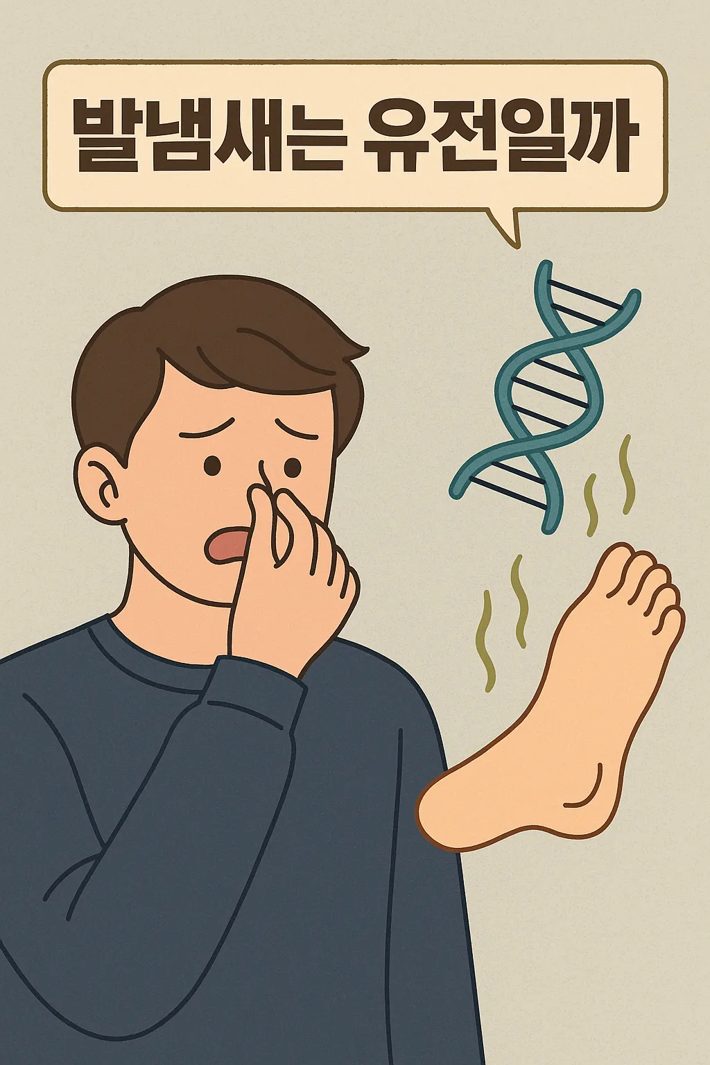 발냄새가-유전인지-궁금해하는-남성과-DNA-표현이-함께-그려진-일러스트-이미지