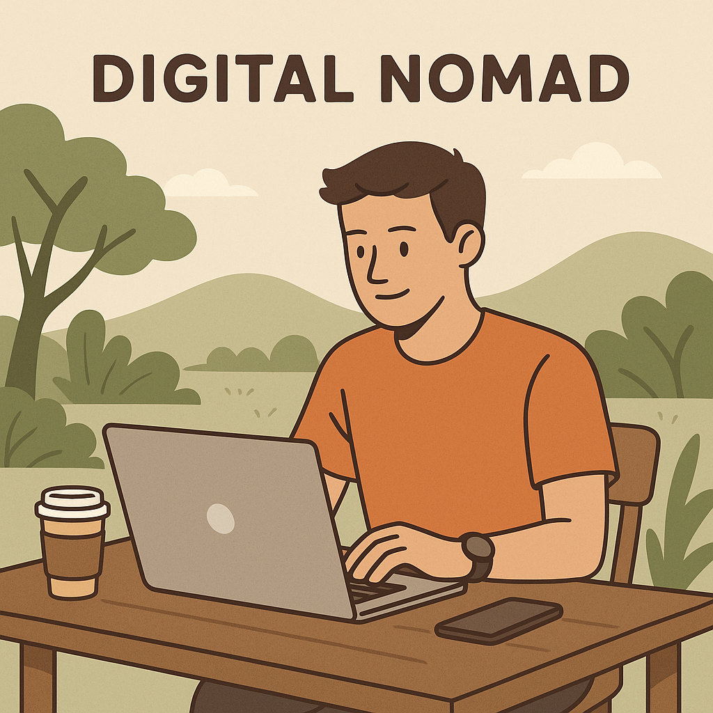 야외에서 노트북으로 작업하고 있는 남자