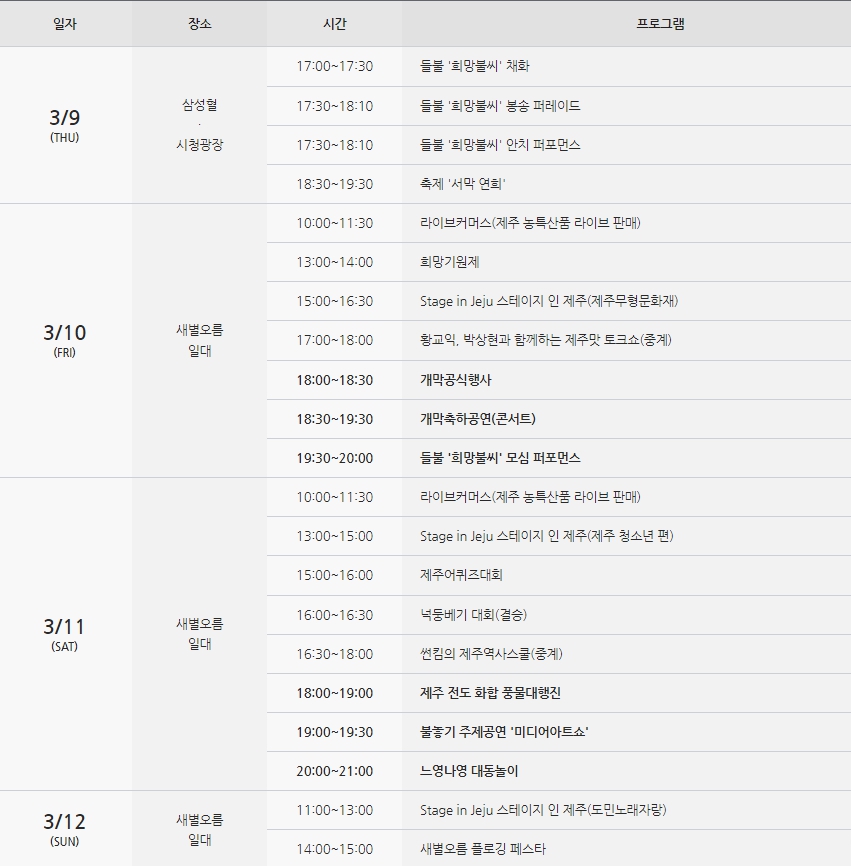 제주들불축제 시간표