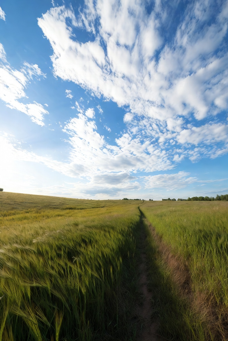 평화로운 들판과 빛나는 하늘