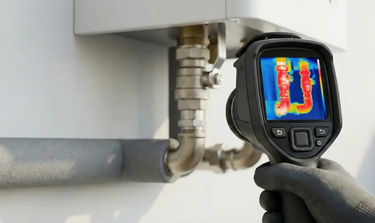 전문 장비를 사용하여 보일러 배관의 누수 지점을 찾는 과정