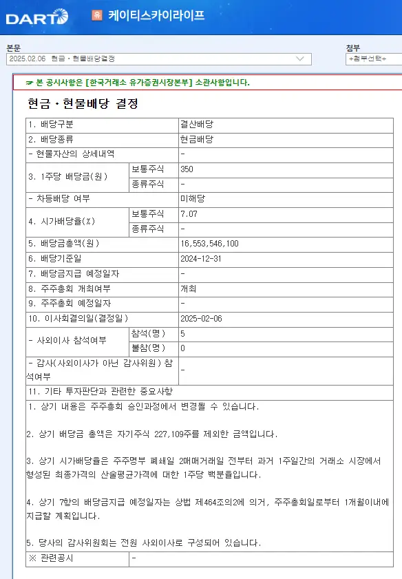 스카이라이프(053210) 2025년 배당일