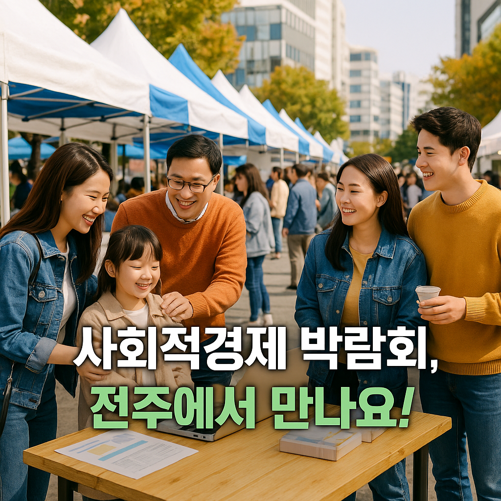 전주 노송광장에서 부스를 체험하는 방문객과 창업가들의 교류