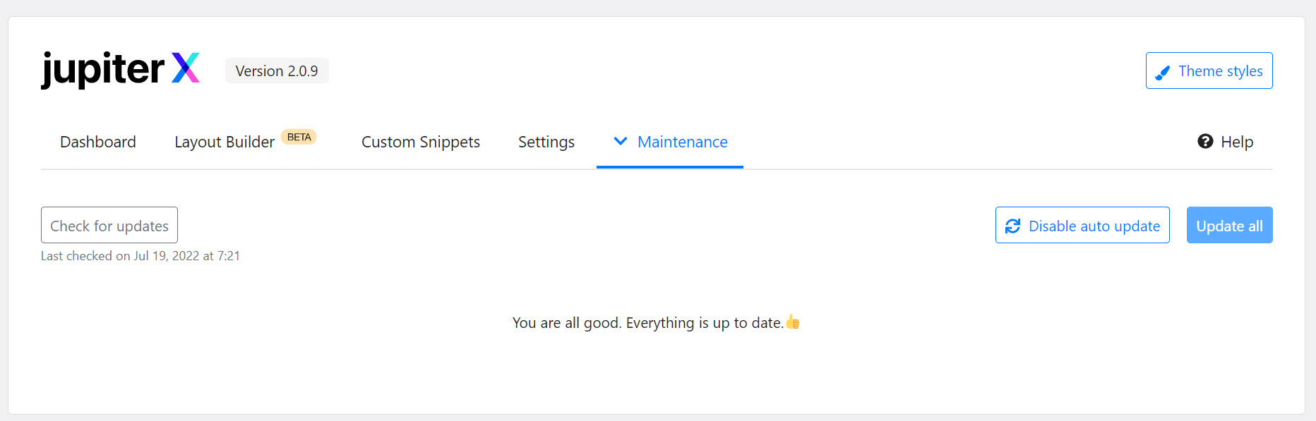 Jupiter 테마와 플러그인 업데이터 완료