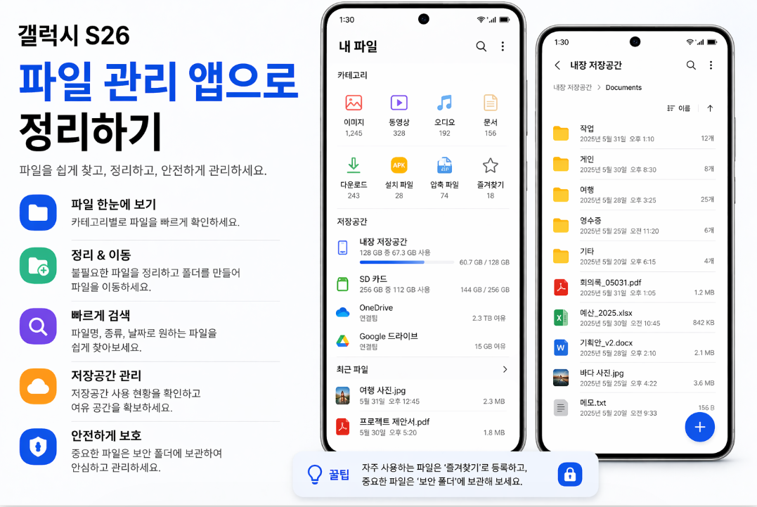 갤럭시 S26 파일 관리 앱으로 문서 사진 다운로드 파일을 정리하는 방법 설명 이미지
