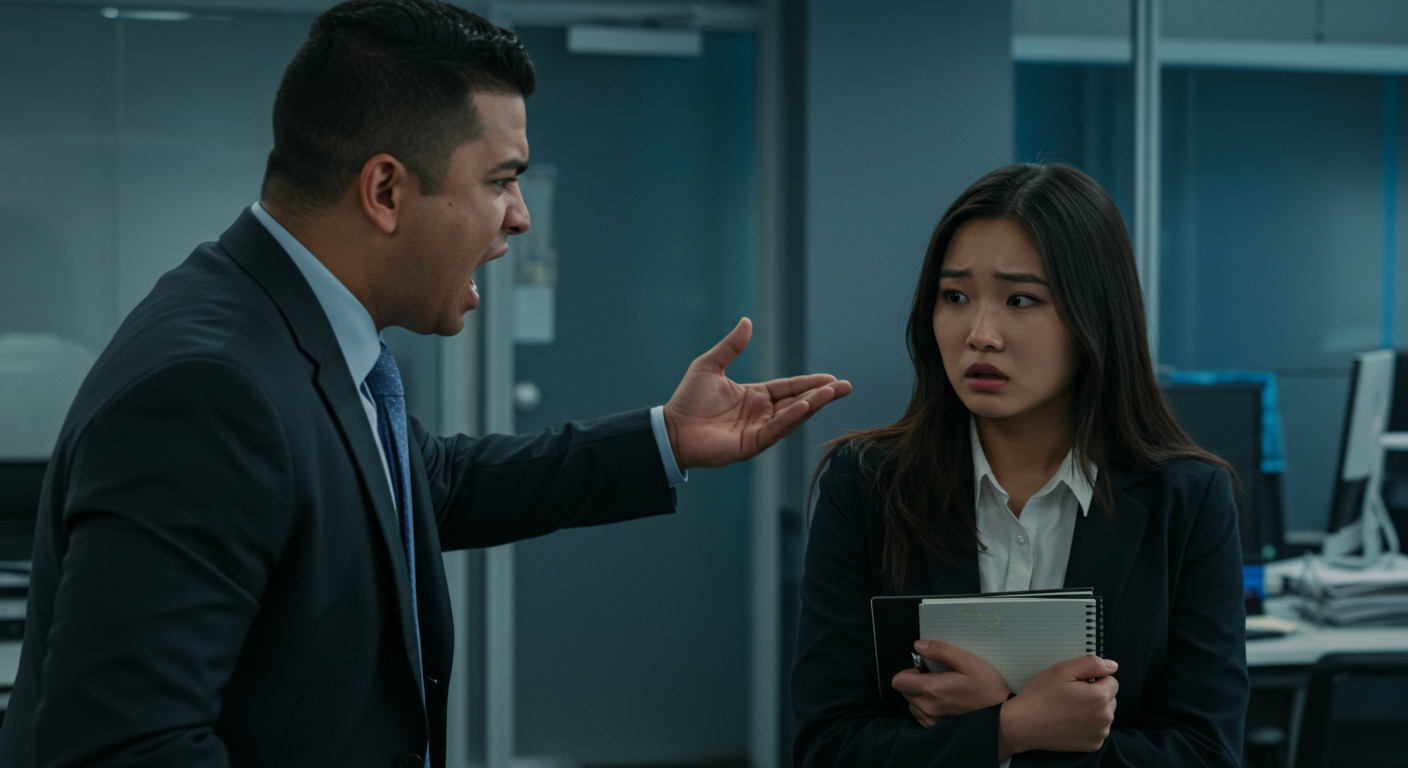 직장상사가 꾸중을 하는 장면