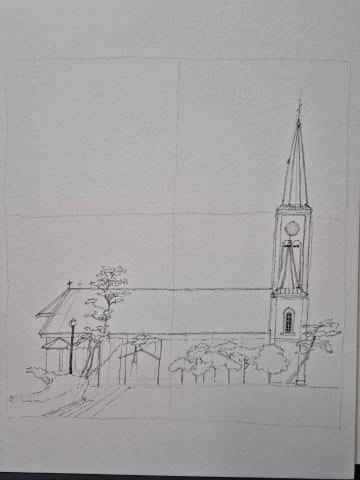 구도잡기위한 기준선과 큰 덩어리 스케치