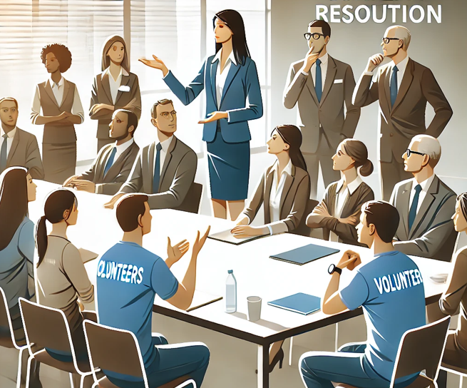 조직 내 갈등을 해결하기 위해 회의 하는 그림