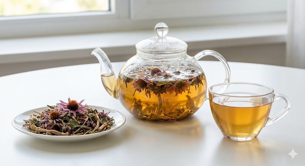 신체 방어 기전을 활성화하여 초기 감기를 예방하고 바이러스 침입을 막는 천연 면역 촉진제 에키네시아 꽃차