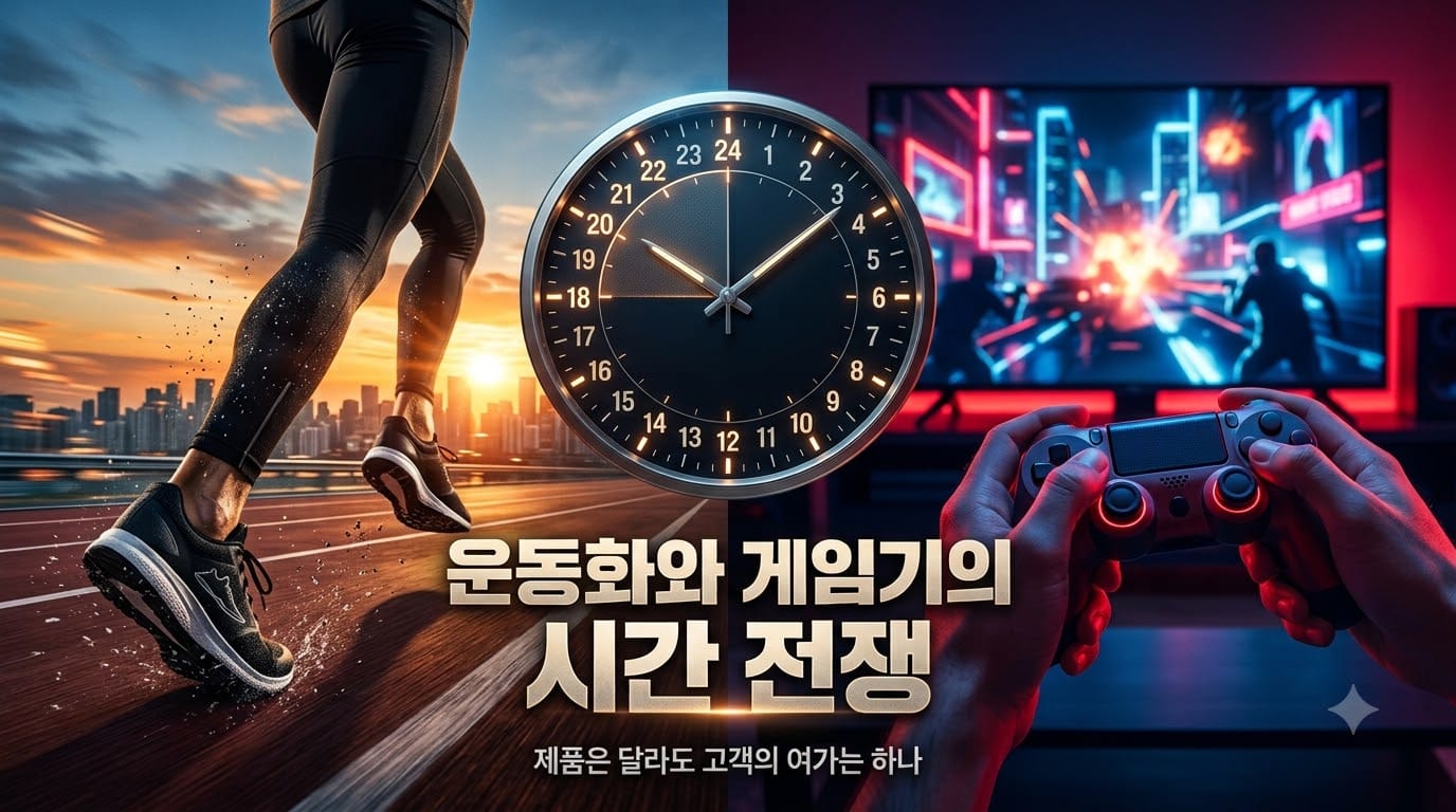 나이키와 닌텐도의 여가 시간 경쟁을 표현한 러닝과 게임 장면