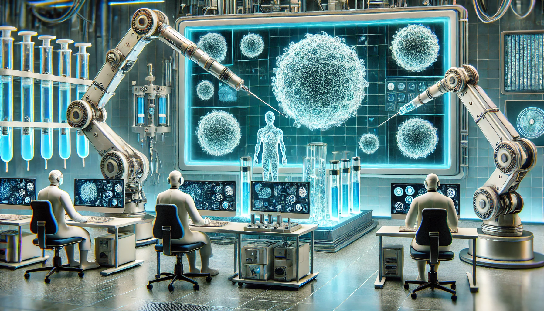 첨단 기술이 적용된 미래형 줄기세포 치료 장면