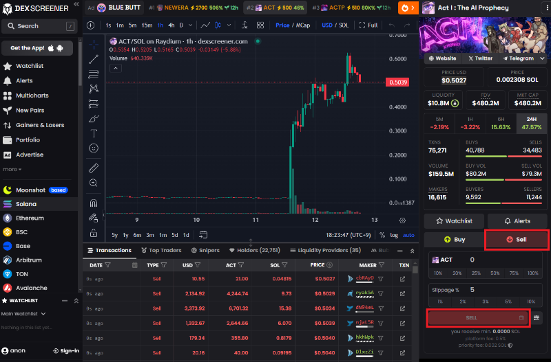 덱스스크리너 코인 판매
