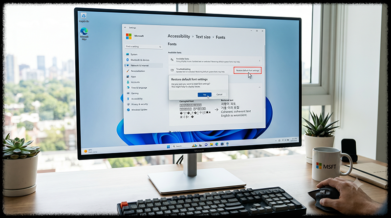 Windows에서 기본 글꼴 설정을 복원하는 모습
