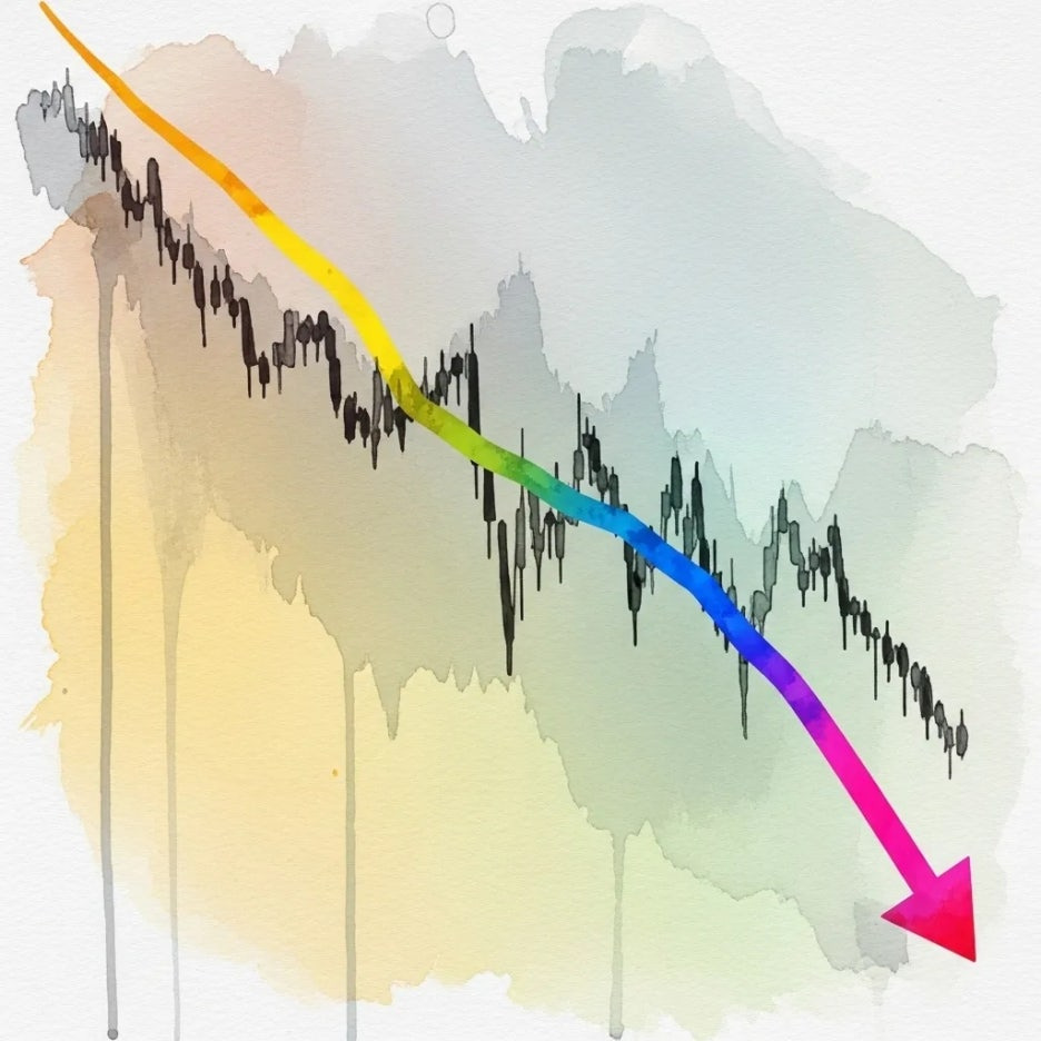 하락하는 시장에서 수익을 상징하는 밝은 화살표