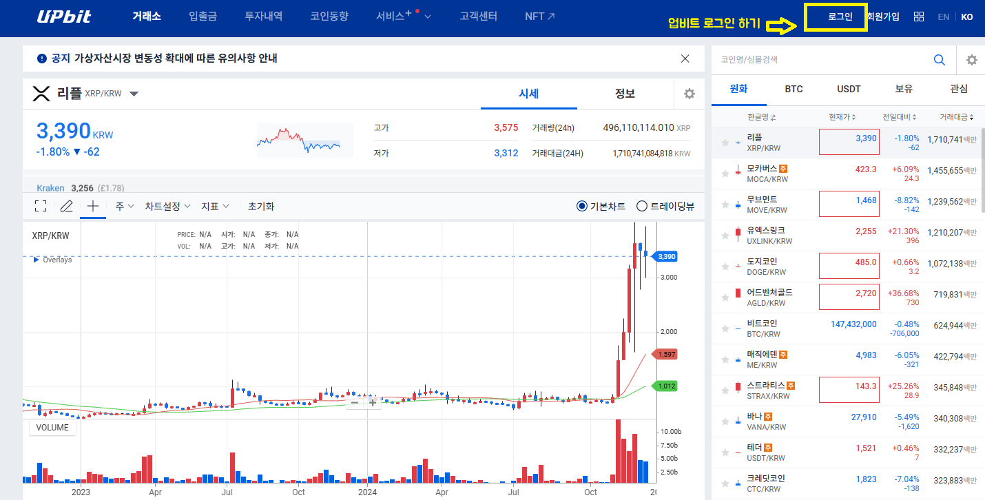 업비트로그인장면사진