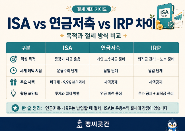 ISA vs 연금저축 vs IRP 차이