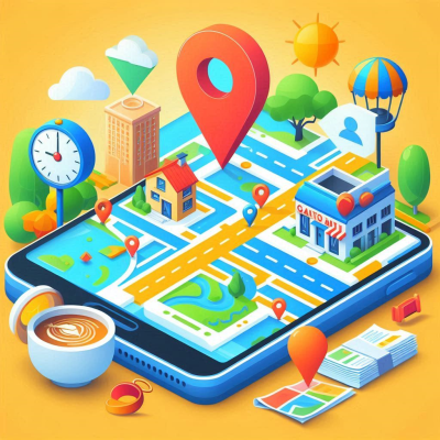 모바일 기기 위의 3D 지도와 위치 아이콘이 있는 도시 풍경